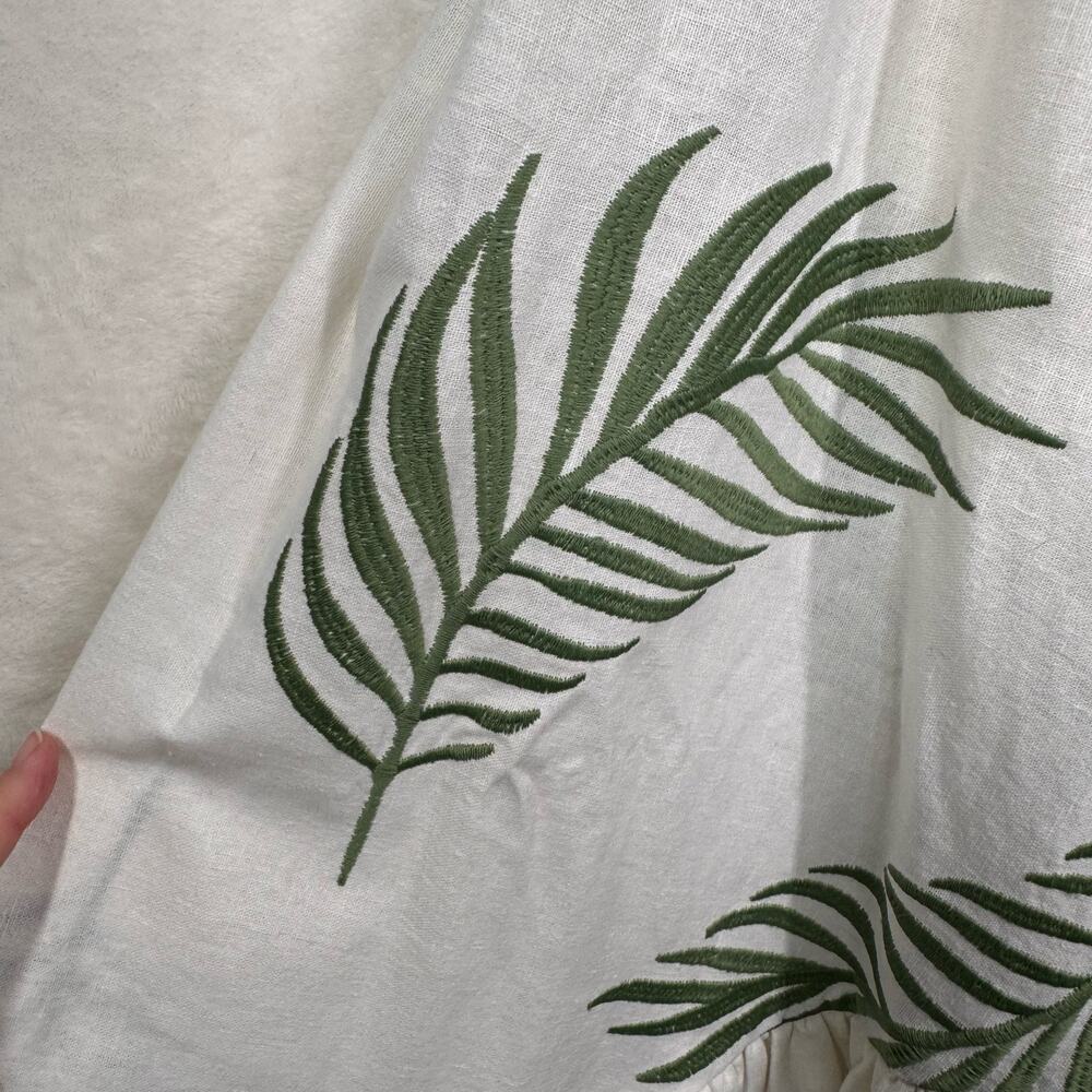 Mestiza Cleo Ballgown Cream Green Palm Leaf High Low Dress Linen Wedding Size 6 - Picture 9 of 16
